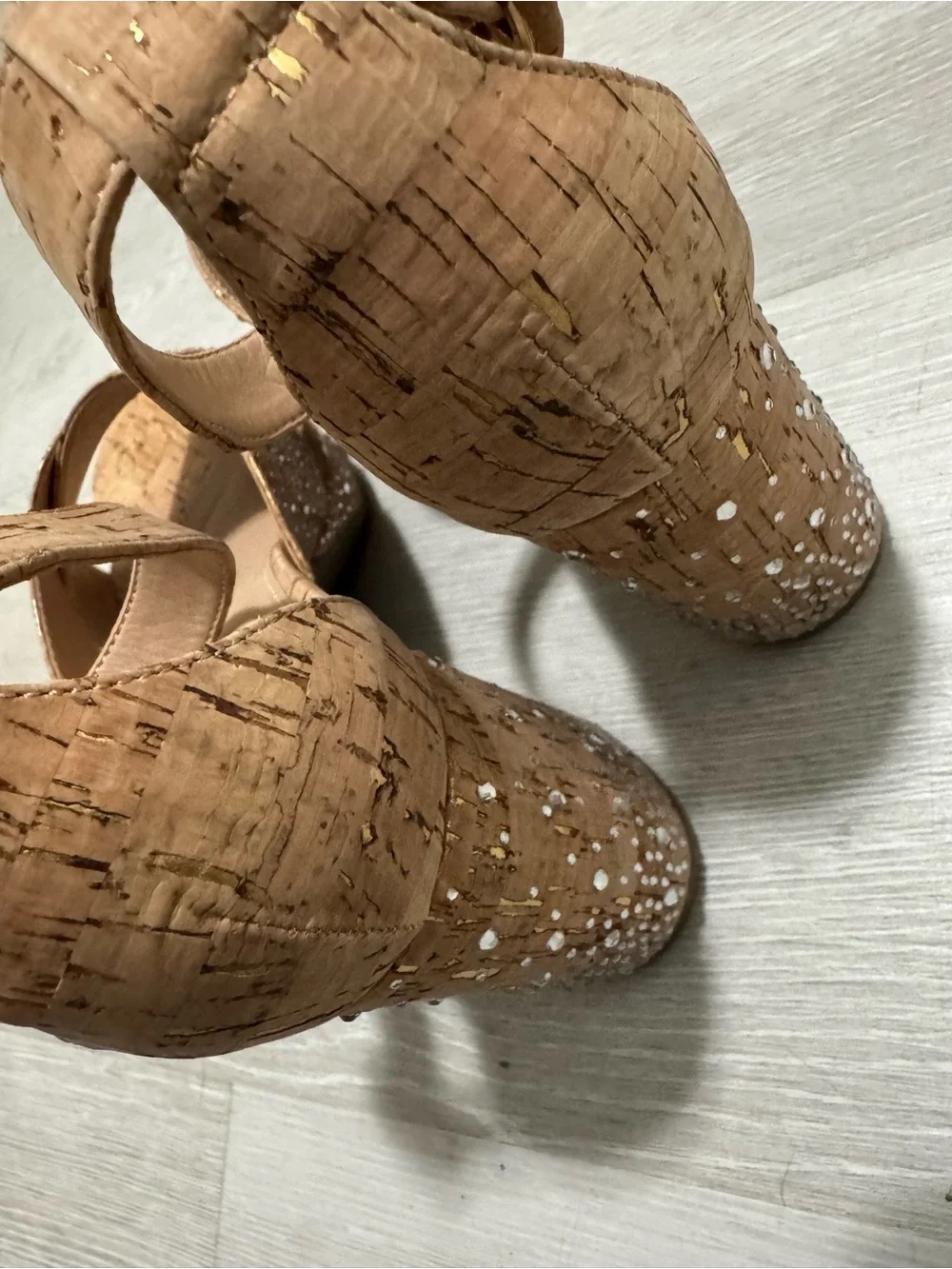 Comfort Est‎ 1946 Cork Wedge Sandals in Tan with Crystal Accents